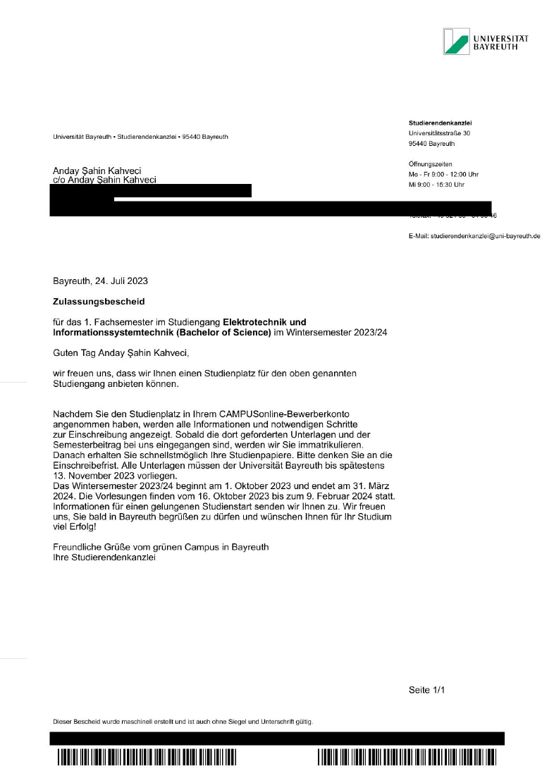 Bayreuth kabul belgesi önizlemesi