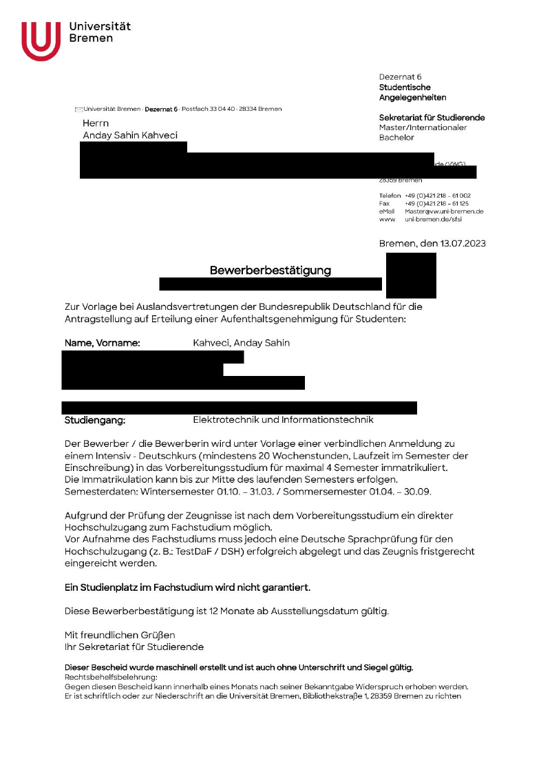 Bremen başvuru belgesi önizlemesi