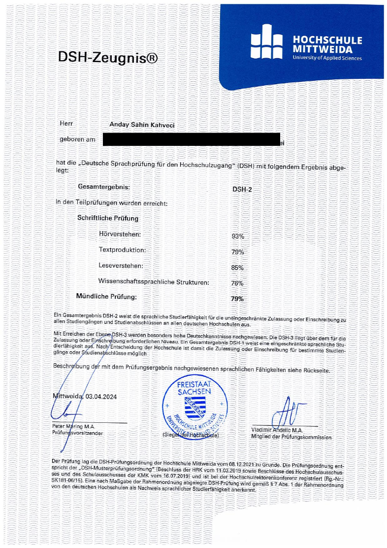 Mittweida DSH-2 belgesi önizlemesi