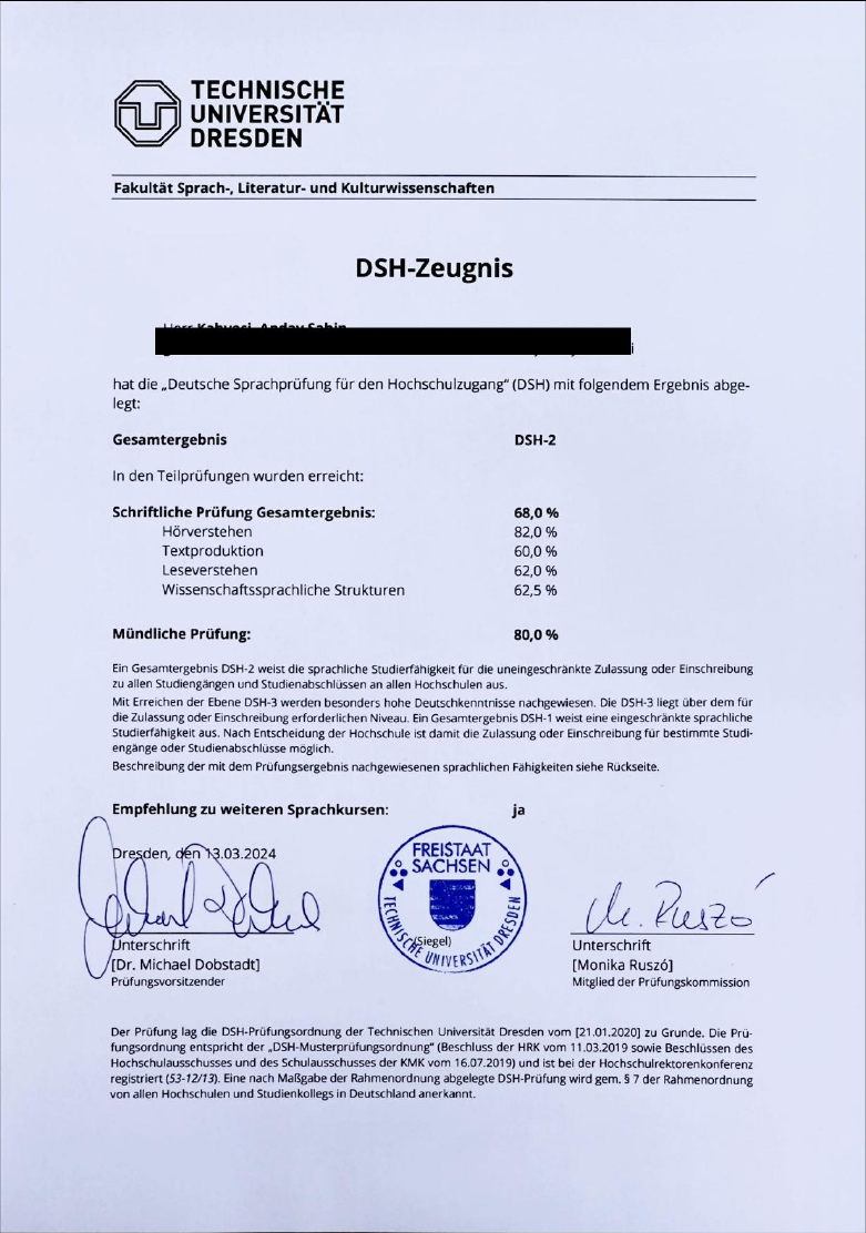 TU Dresden DSH-2 belgesi önizlemesi